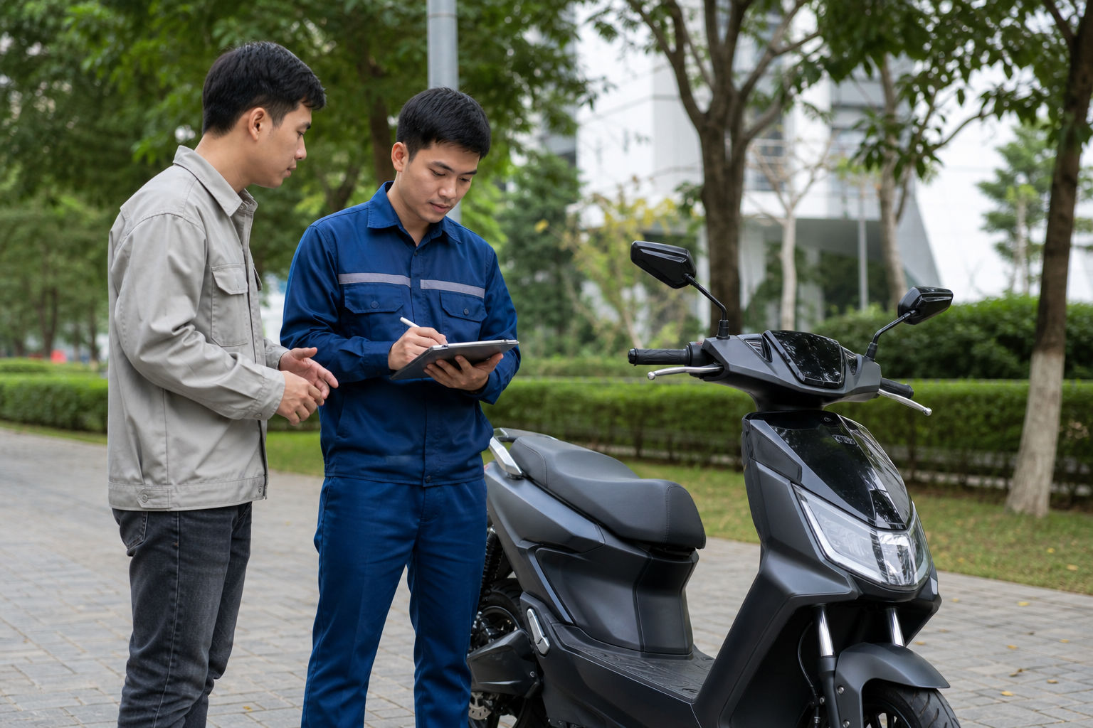 Kỹ thuật viên ghi nhận triệu chứng xe máy điện tại nhà